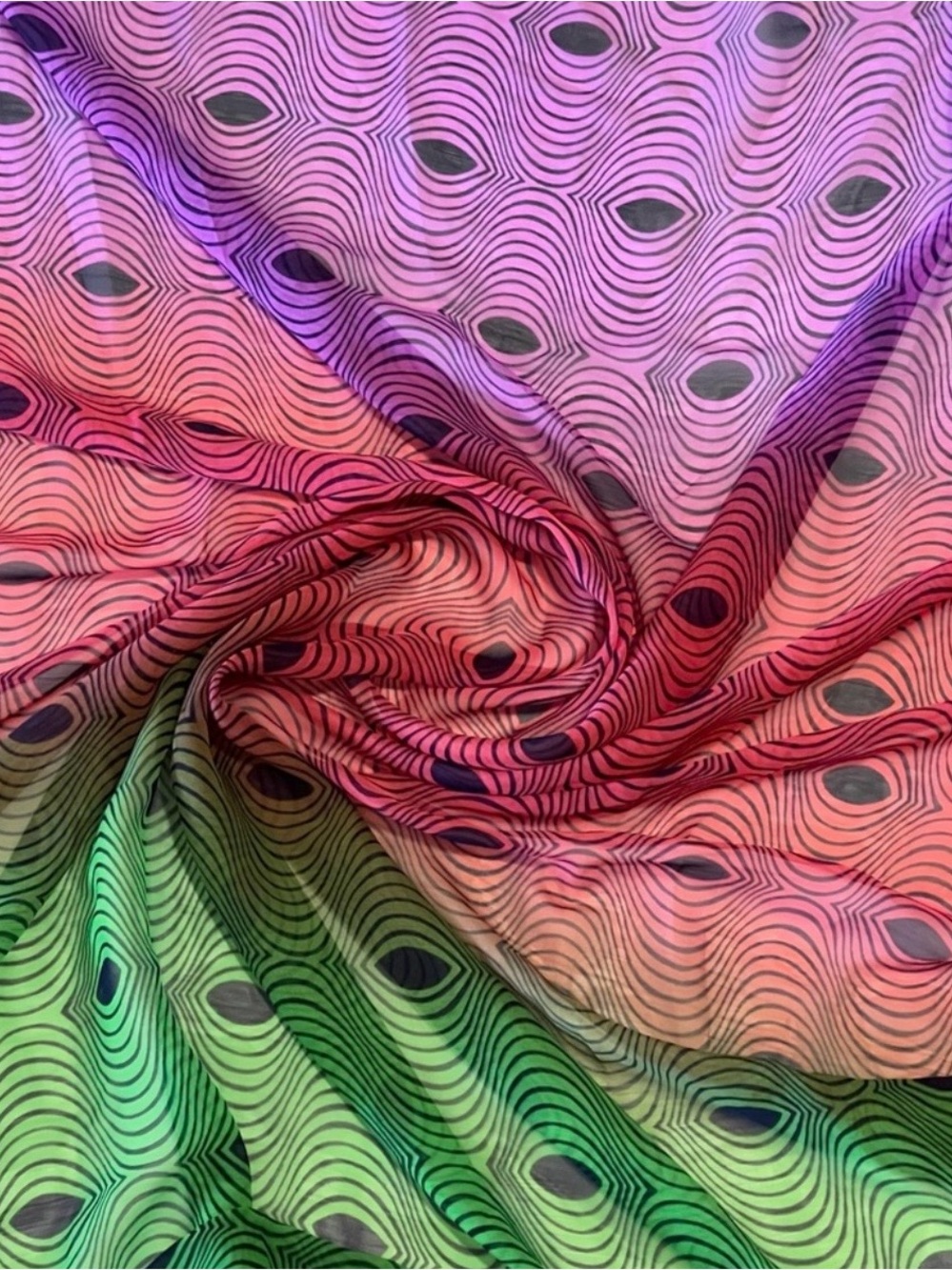 Multicolor Pink Green Pattern Chiffon Sheer Fabric